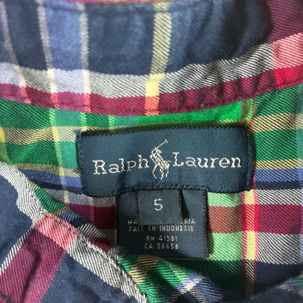 Ralph Lauren Kids Size 5 Plaid Button Down Shirt Multi Color Long Sleeve